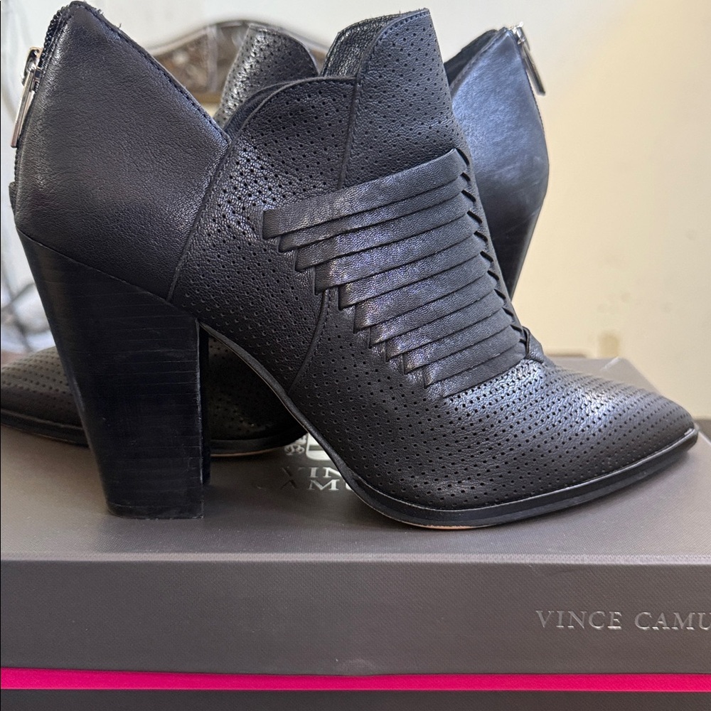 Vince Camuto Perforated Black Leather booties